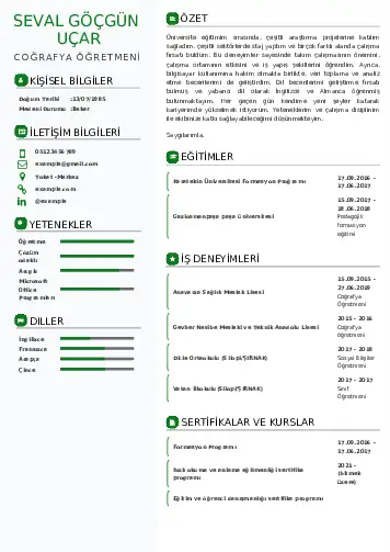Coğrafya Öğretmeni CV Örnekleri cv indir